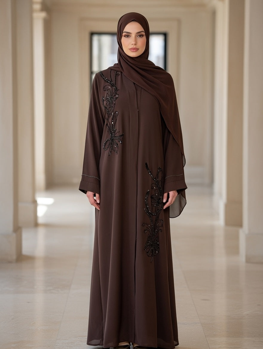 CENTRALSOUQ'S MAUVE HANDCRAFTED ABAYA