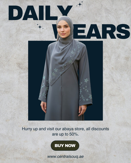 ELEGENT STONE EMBELLISHED GREY ABAYA