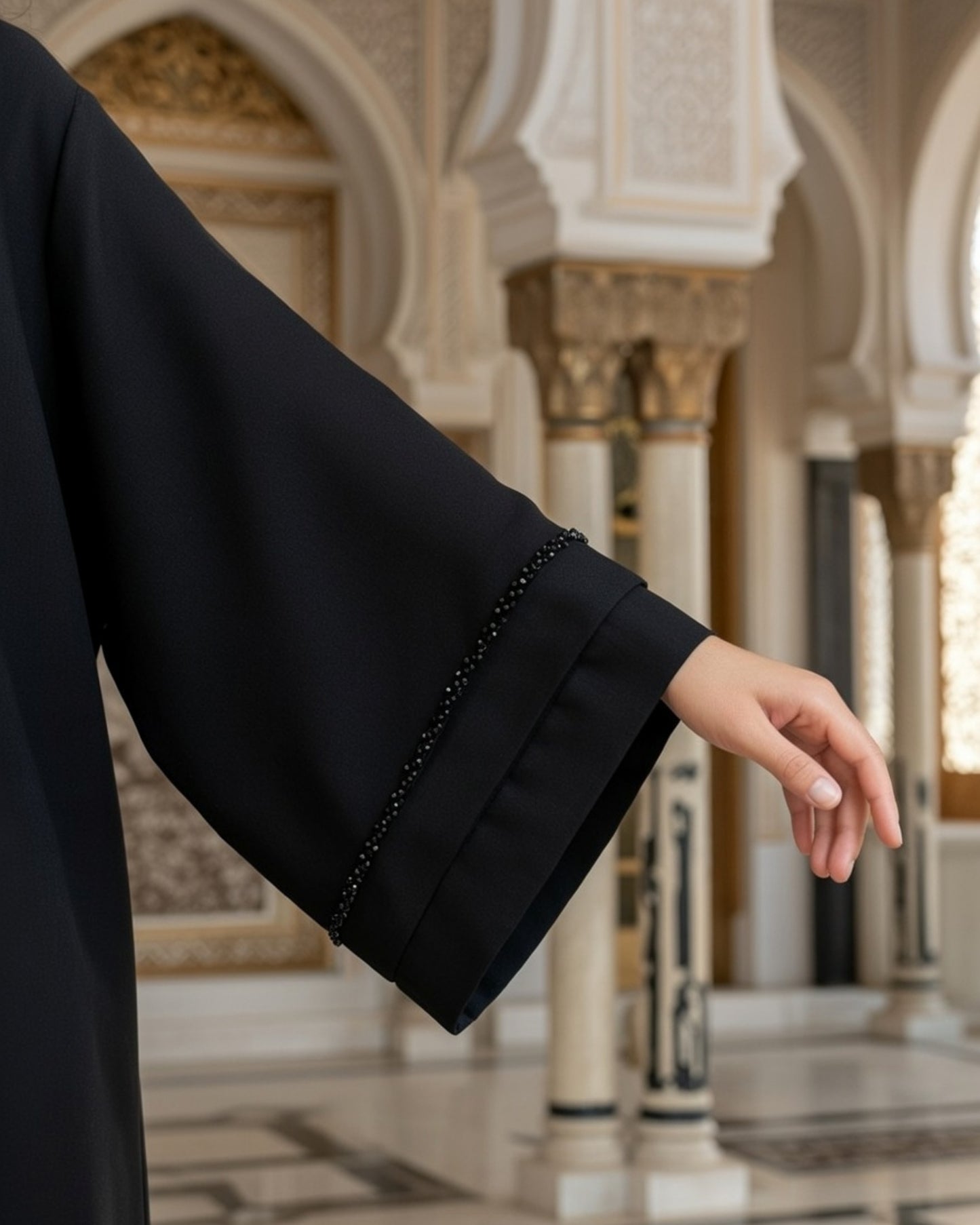 Elegant Black Handwork Abaya – Korean Internet Fabric