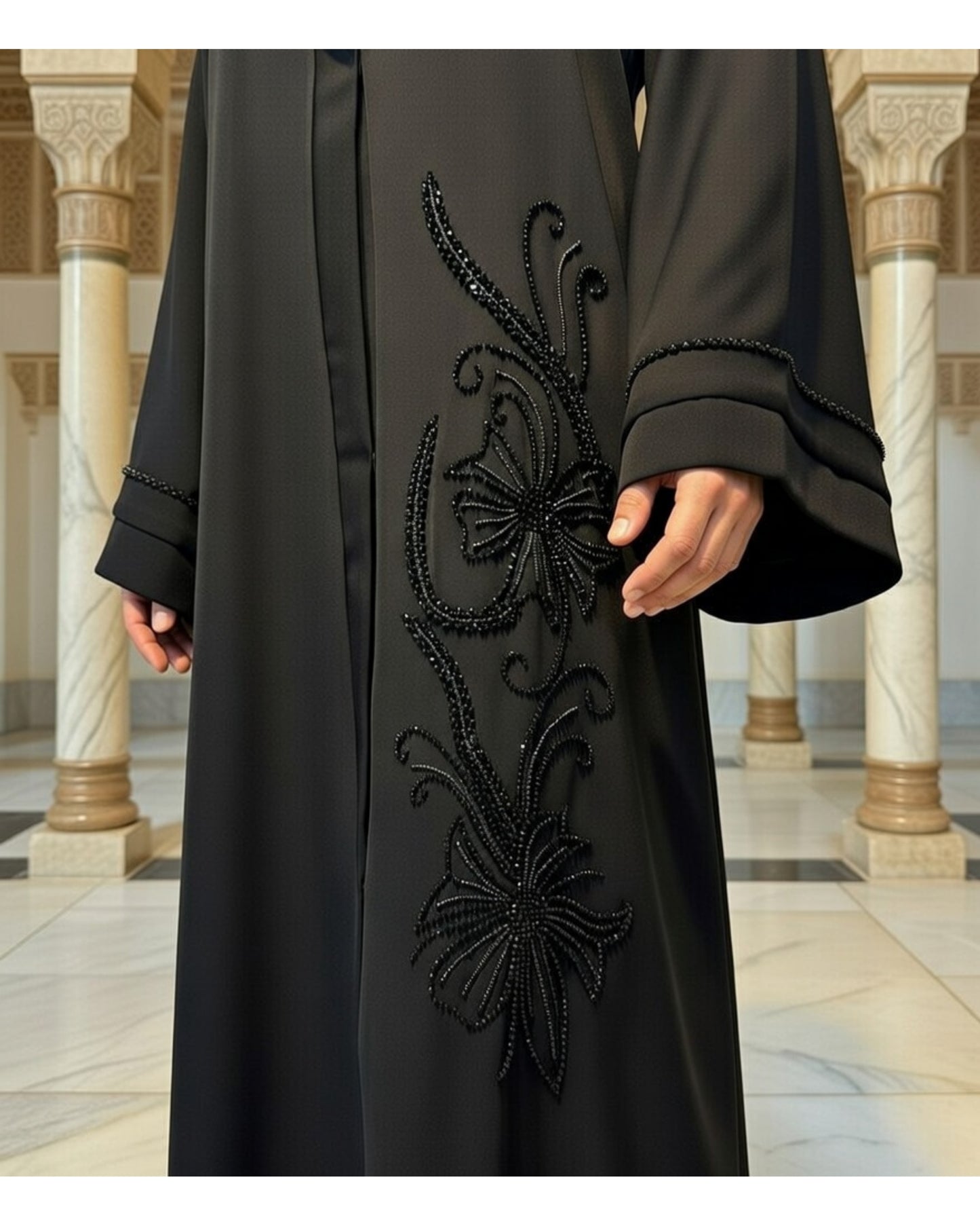 Elegant Black Handwork Abaya – Korean Internet Fabric